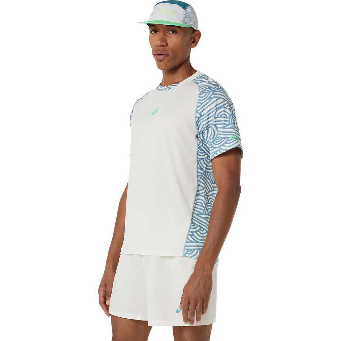 Padel Court All Over Print Ss Top - Cream/Saba Blue