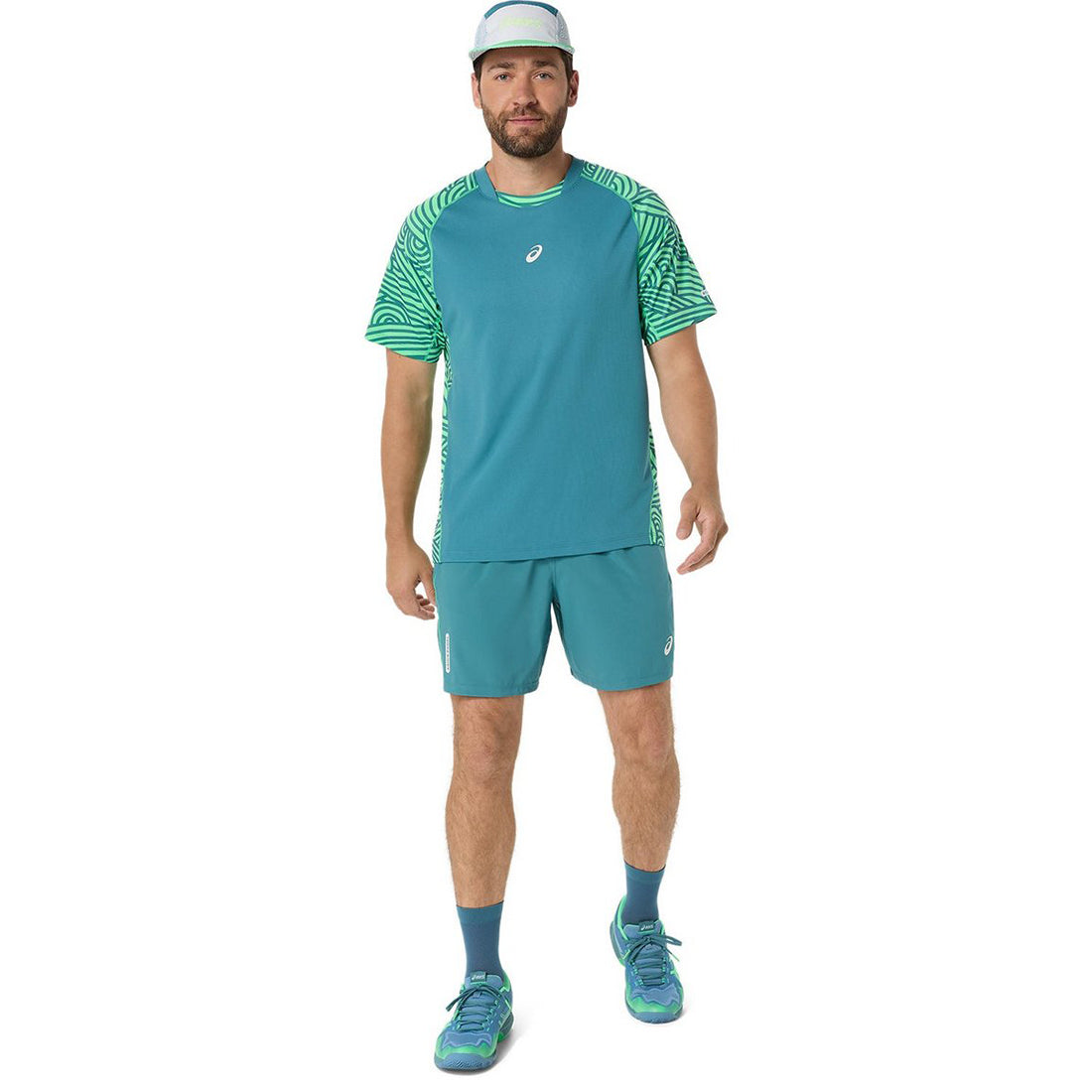 Padel Court All Over Print Ss Top - Misty Pine/Vital Green